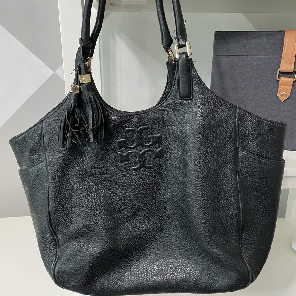 Tory Burch large black leather tote